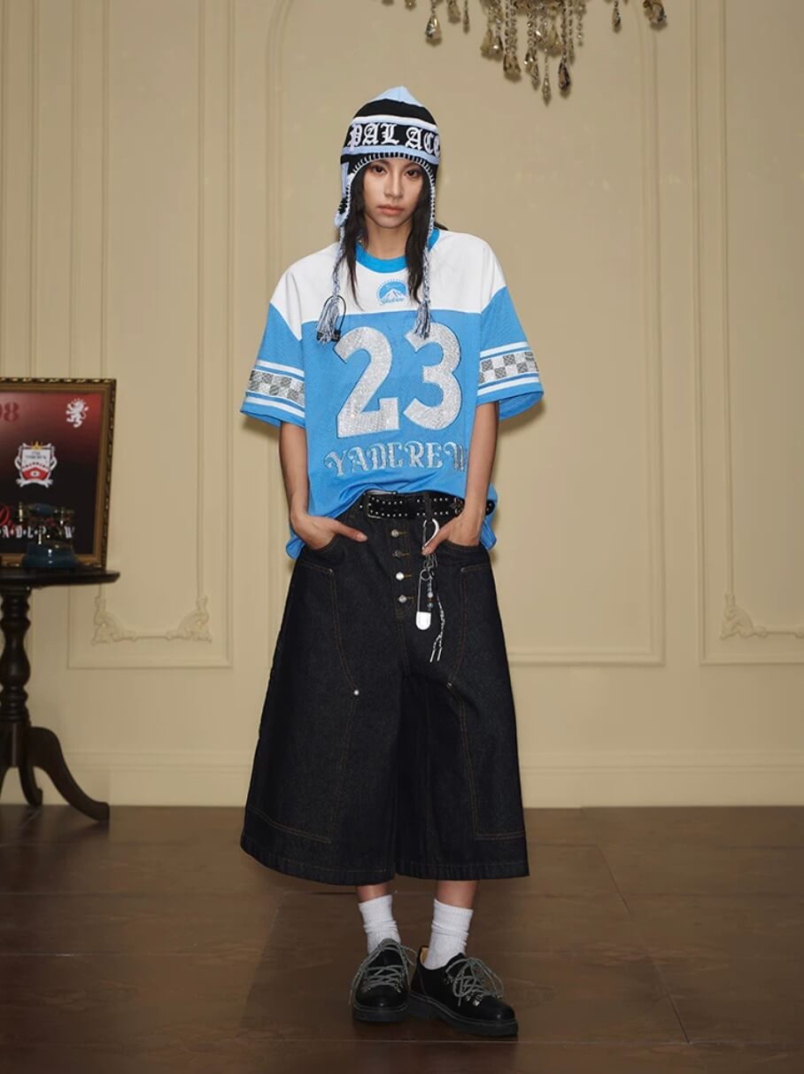 YADcrew Double Knee Denim Baggy Below Knee Shorts | Face 3 Face