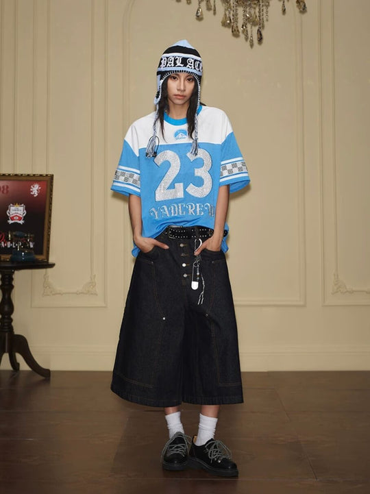 YADcrew Double Knee Denim Baggy Below Knee Shorts | Face 3 Face