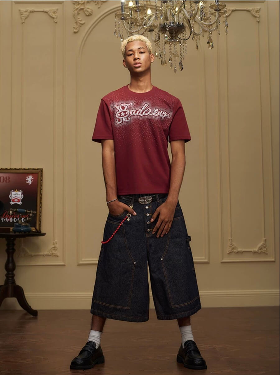YADcrew Double Knee Denim Baggy Below Knee Shorts | Face 3 Face