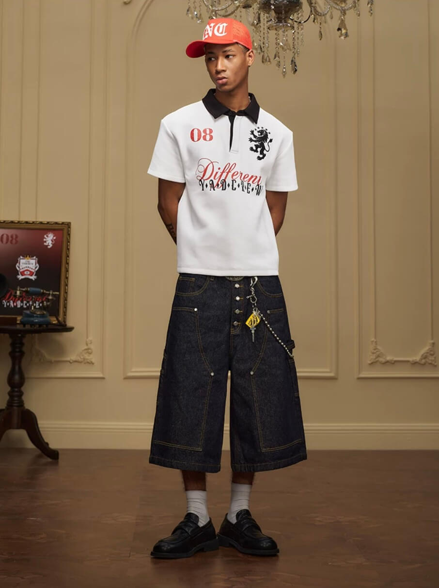YADcrew Double Knee Denim Baggy Below Knee Shorts | Face 3 Face