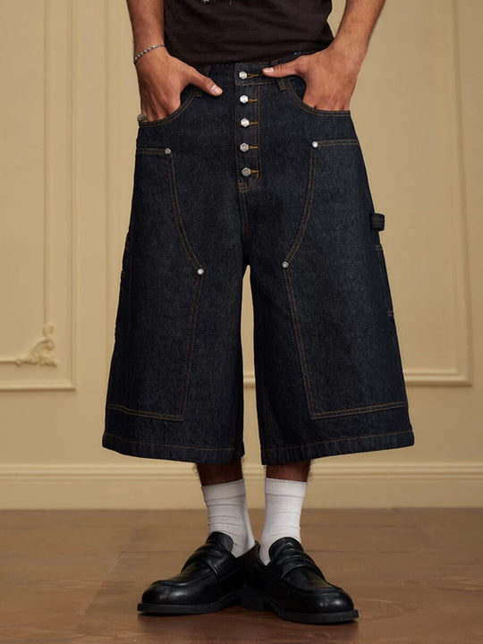 YADcrew Double Knee Denim Baggy Below Knee Shorts | Face 3 Face
