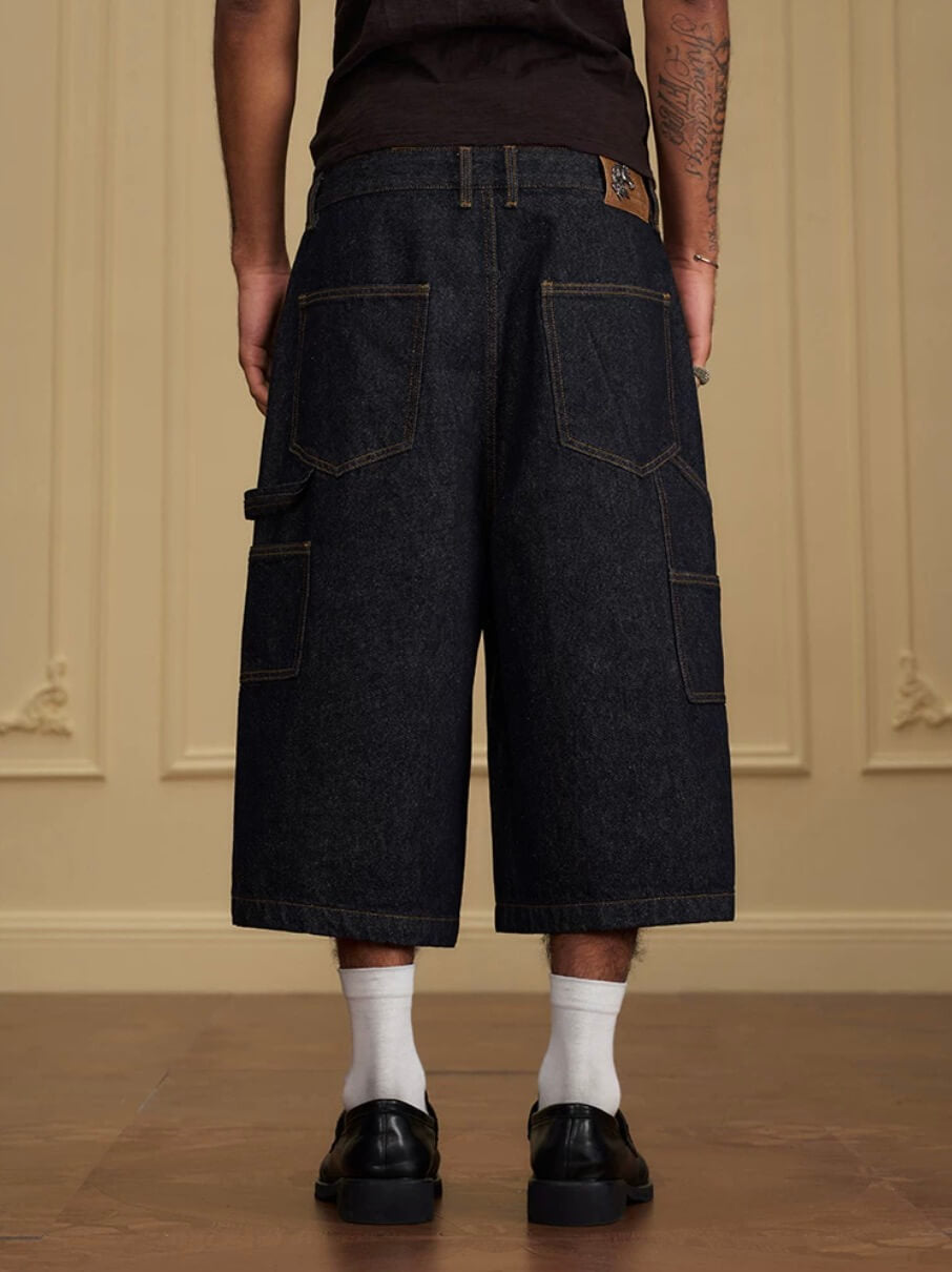 YADcrew Double Knee Denim Baggy Below Knee Shorts | Face 3 Face