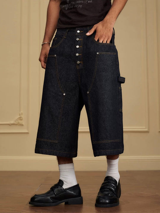 YADcrew Double Knee Denim Baggy Below Knee Shorts | Face 3 Face