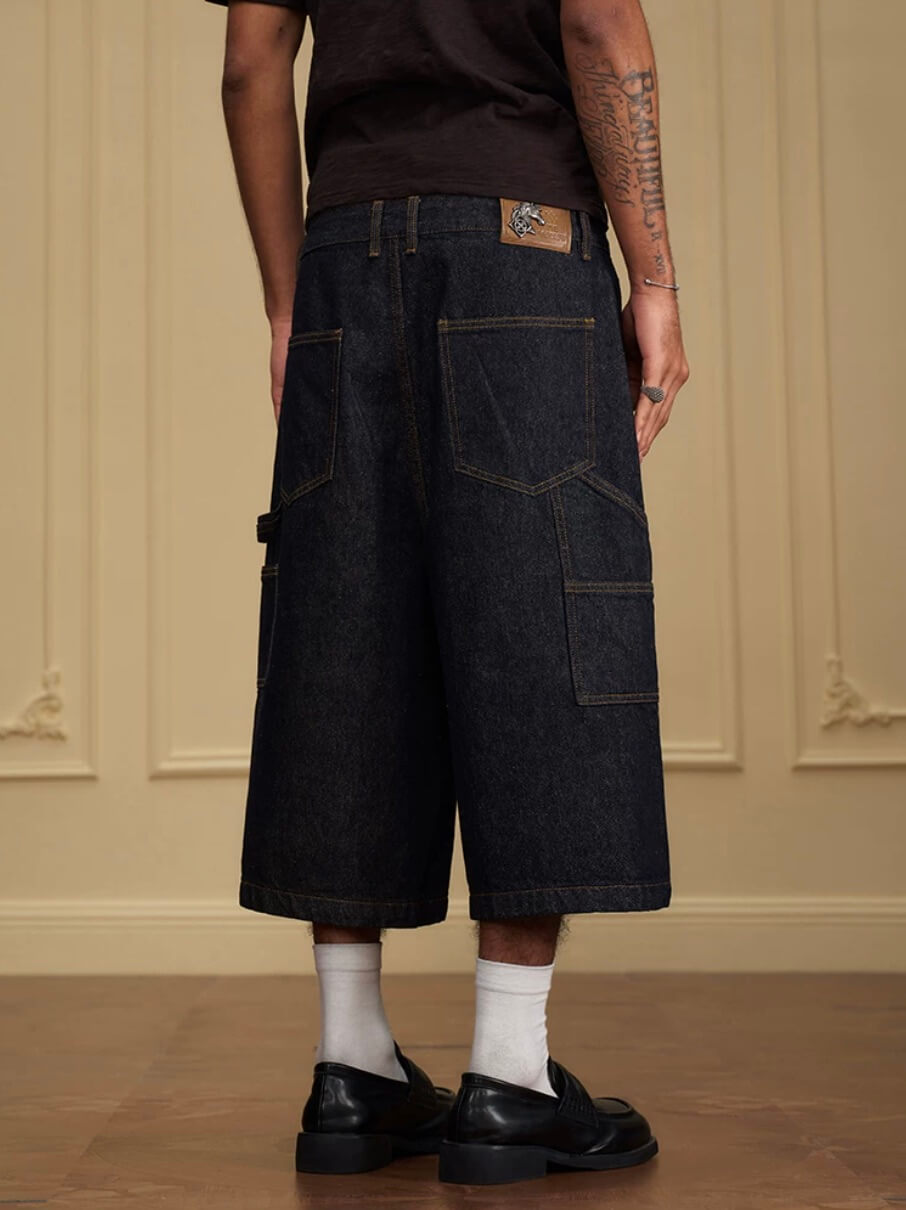 YADcrew Double Knee Denim Baggy Below Knee Shorts | Face 3 Face
