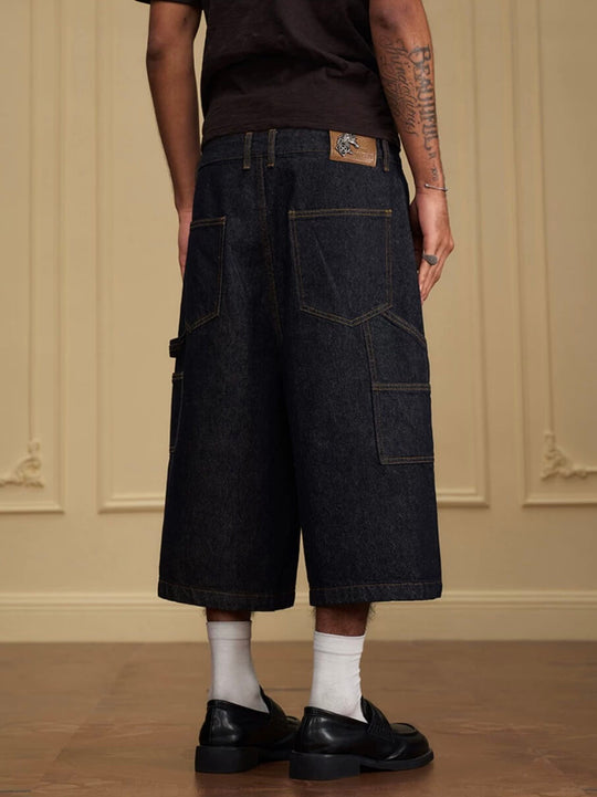 YADcrew Double Knee Denim Baggy Below Knee Shorts | Face 3 Face