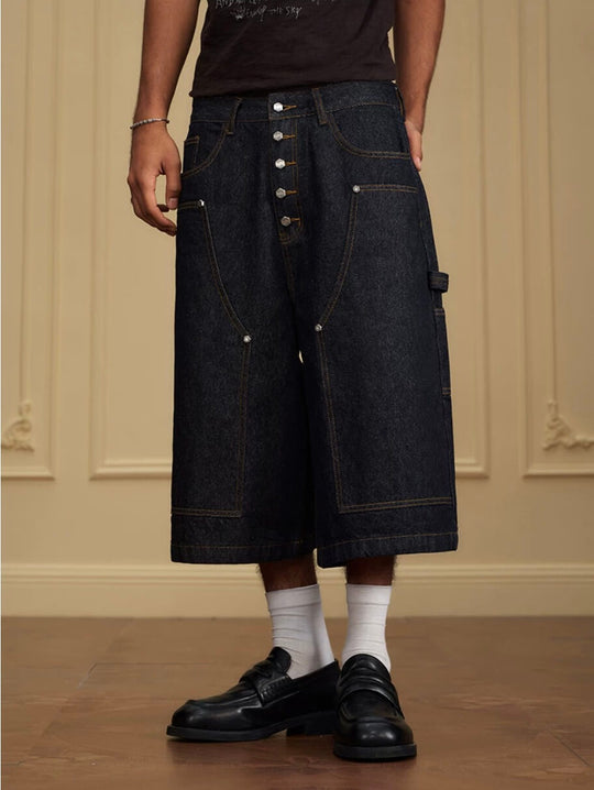 YADcrew Double Knee Denim Baggy Below Knee Shorts | Face 3 Face