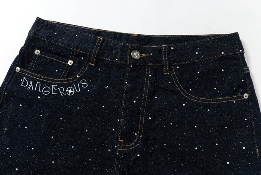 YADcrew All Over Starry Rhinestone Loose Fit Jeans | Face 3 Face