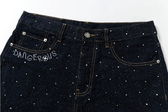 YADcrew All Over Starry Rhinestone Loose Fit Jeans | Face 3 Face