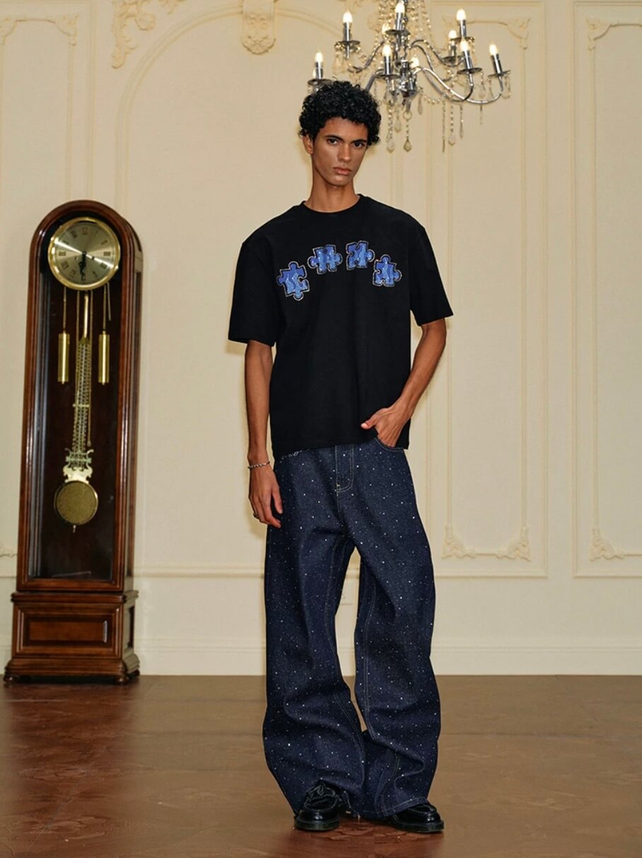 YADcrew All Over Starry Rhinestone Loose Fit Jeans | Face 3 Face