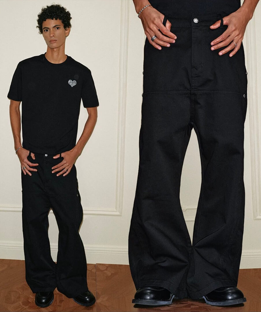 YADcrew Deconstructed Drop Crotch Loose Fit Wide Leg Work Pants | Face 3 Face