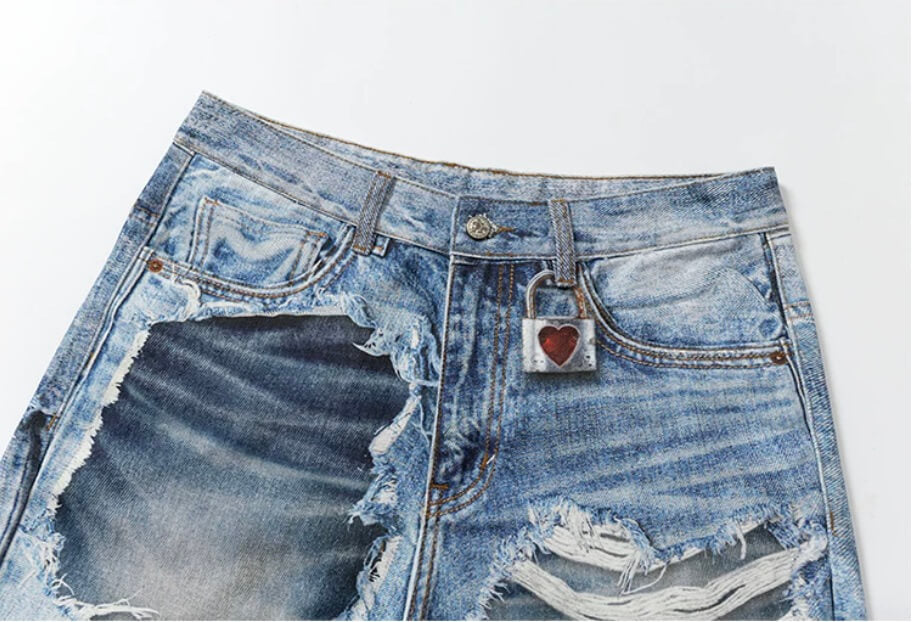 YADcrew Vintage Distressed Denim Print Loose Fit Wide Leg Jeans | Face 3 Face