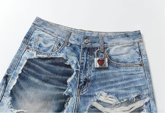 YADcrew Vintage Distressed Denim Print Loose Fit Wide Leg Jeans | Face 3 Face