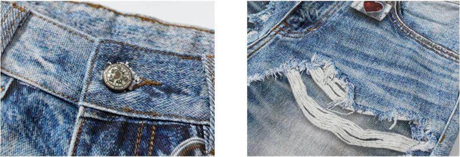 YADcrew Vintage Distressed Denim Print Loose Fit Wide Leg Jeans | Face 3 Face