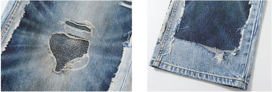 YADcrew Vintage Distressed Denim Print Loose Fit Wide Leg Jeans | Face 3 Face