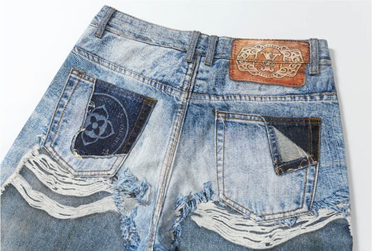 YADcrew Vintage Distressed Denim Print Loose Fit Wide Leg Jeans | Face 3 Face