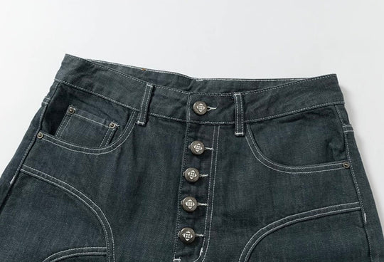 YADcrew Cross Motif Button Paneled Denim Shorts | Face 3 Face