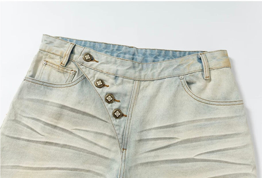 YADcrew Heavy Wash Distressed Cross Motif Button Jeans | Face 3 Face