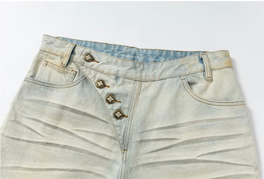YADcrew Heavy Wash Distressed Cross Motif Button Jeans | Face 3 Face