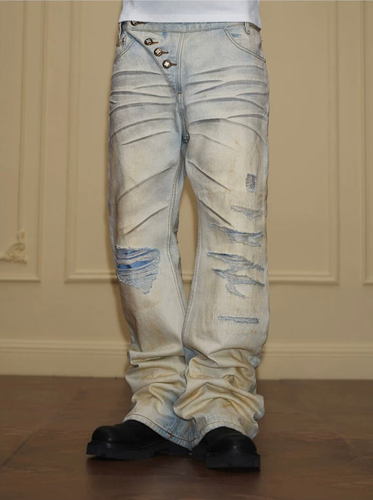 YADcrew Heavy Wash Distressed Cross Motif Button Jeans | Face 3 Face