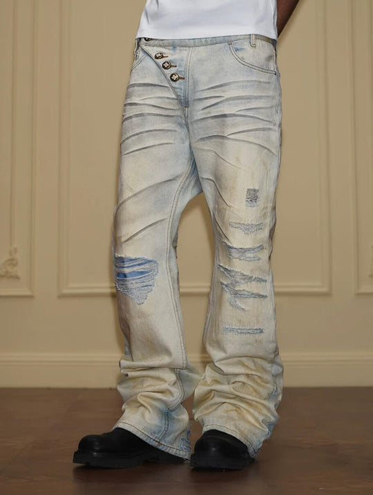 YADcrew Heavy Wash Distressed Cross Motif Button Jeans | Face 3 Face