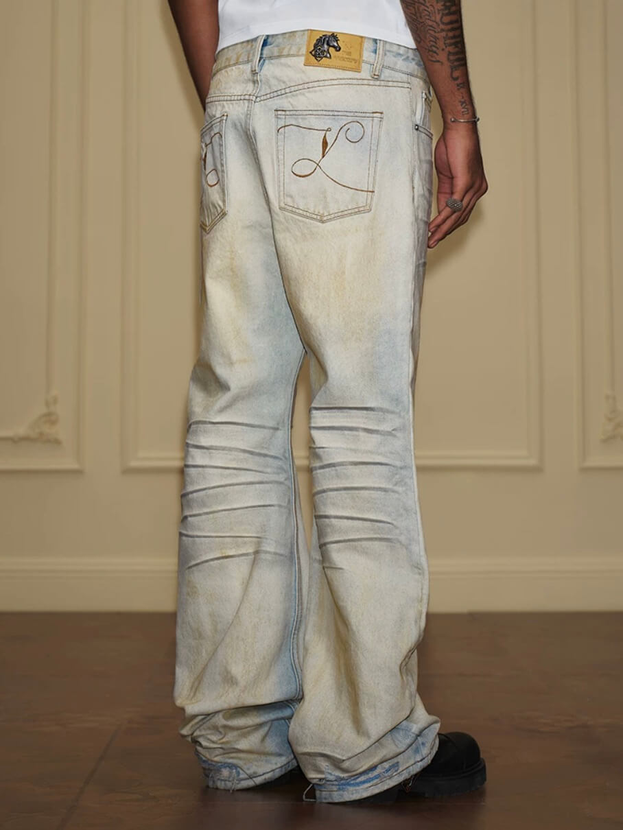 YADcrew Heavy Wash Distressed Cross Motif Button Jeans | Face 3 Face