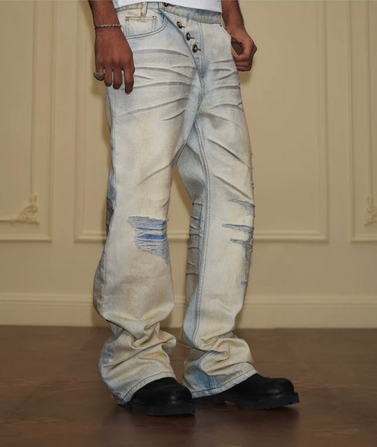 YADcrew Heavy Wash Distressed Cross Motif Button Jeans | Face 3 Face