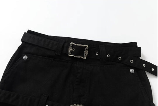 YADcrew Double Floral Buckle Belted Flared Pants | Face 3 Face
