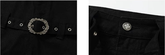 YADcrew Double Floral Buckle Belted Flared Pants | Face 3 Face