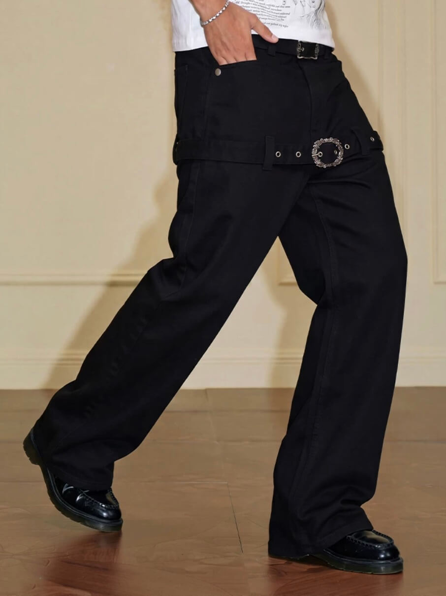 YADcrew Double Floral Buckle Belted Flared Pants | Face 3 Face