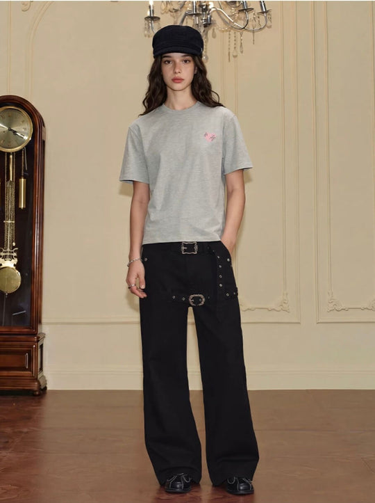 YADcrew Double Floral Buckle Belted Flared Pants | Face 3 Face