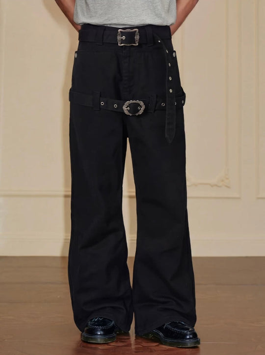 YADcrew Double Floral Buckle Belted Flared Pants | Face 3 Face