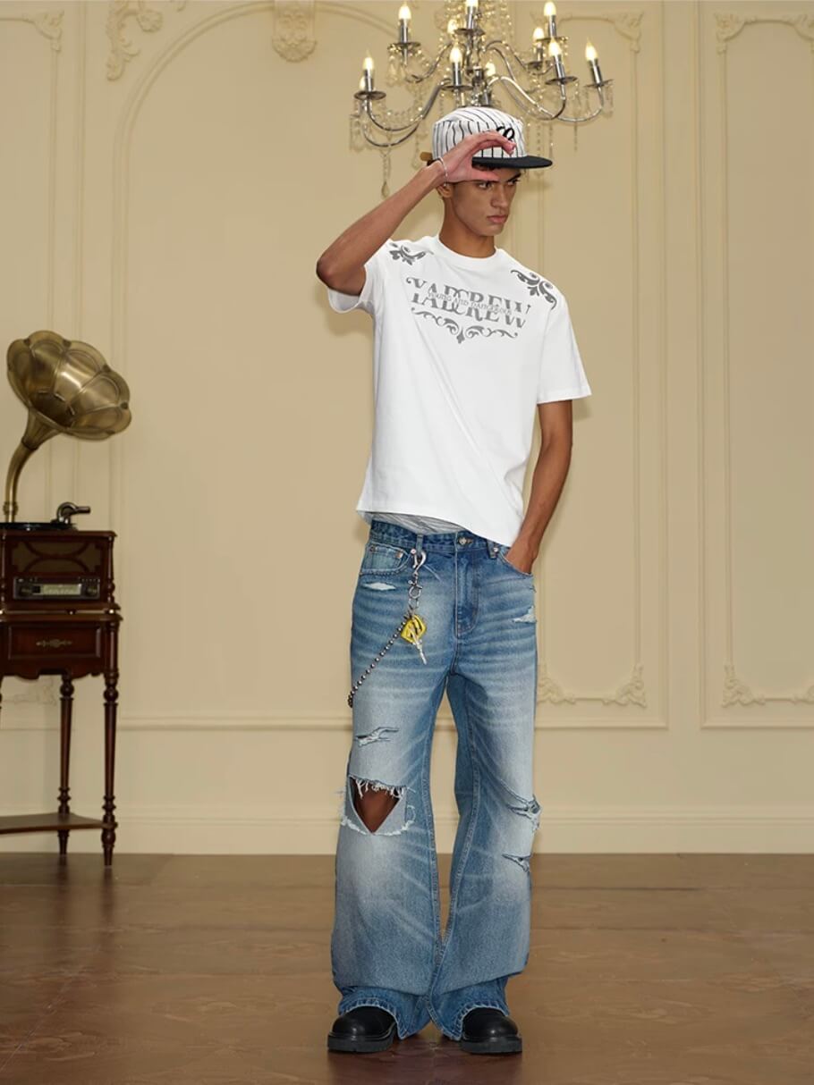 YADcrew Vintage Whiskered Washed Distressed Jeans | Face 3 Face