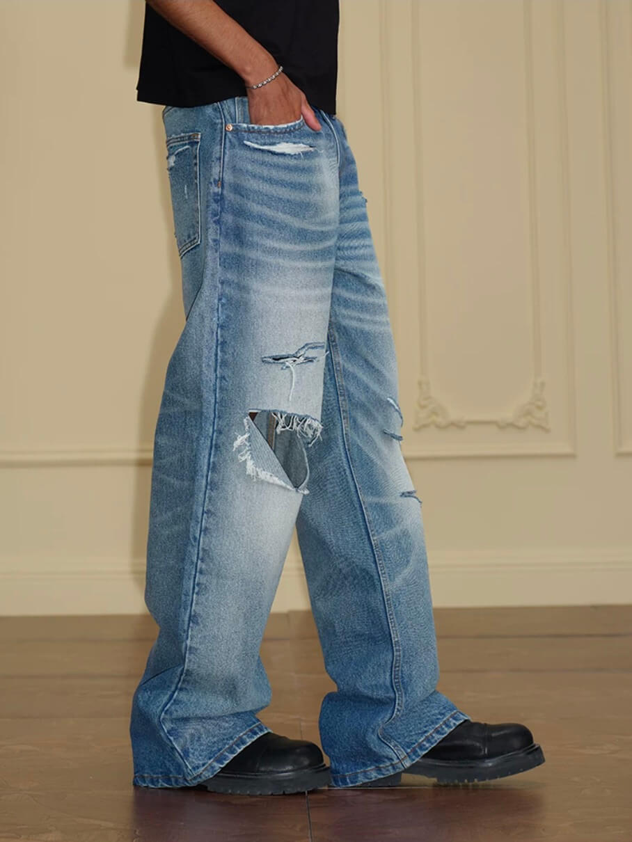 YADcrew Vintage Whiskered Washed Distressed Jeans | Face 3 Face