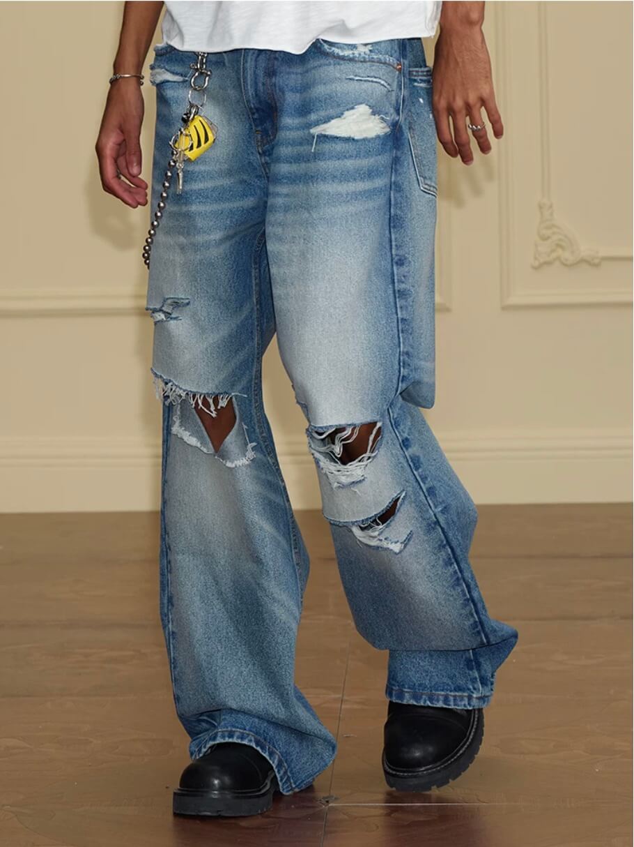 YADcrew Vintage Whiskered Washed Distressed Jeans | Face 3 Face