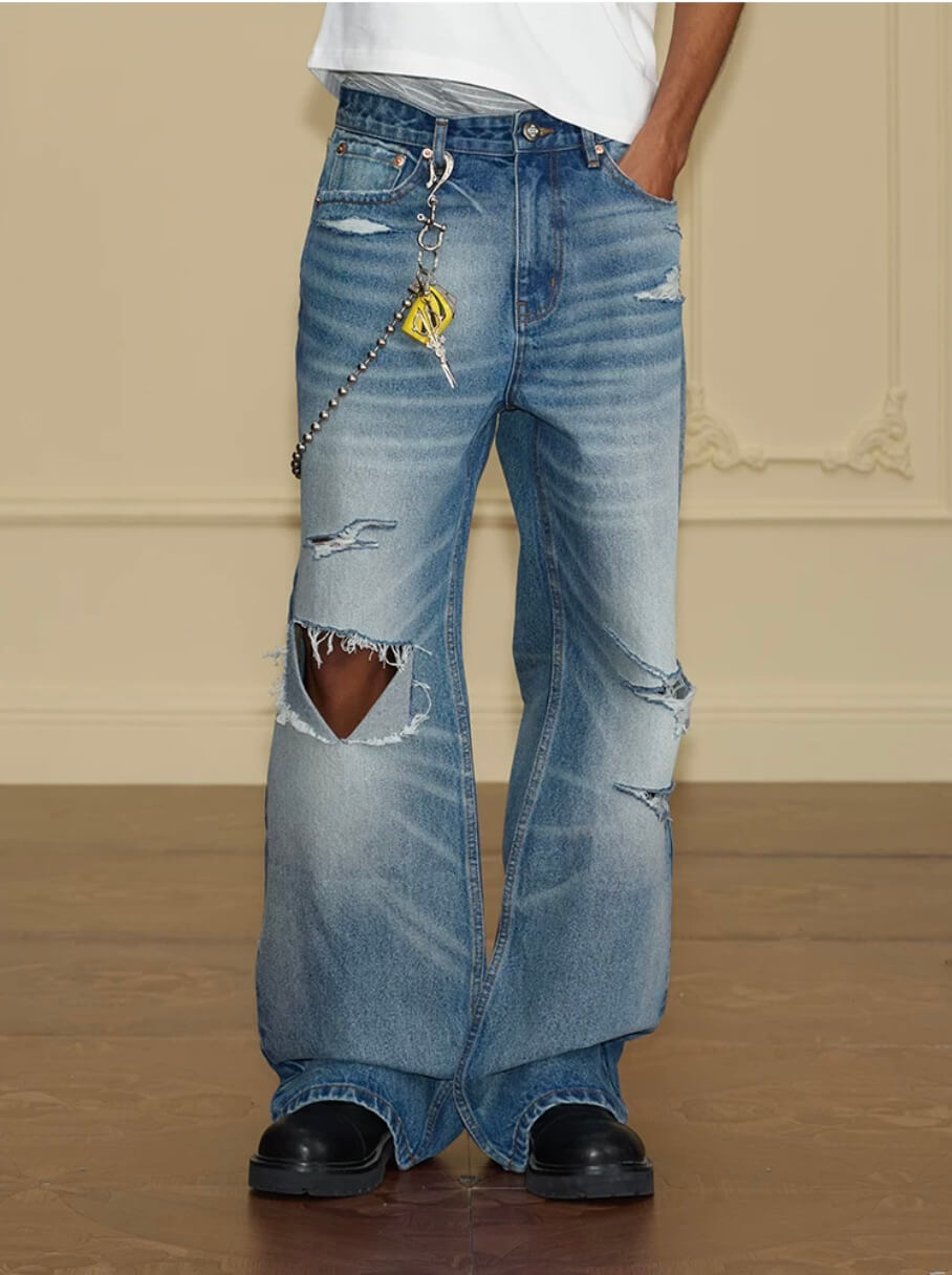 YADcrew Vintage Whiskered Washed Distressed Jeans | Face 3 Face
