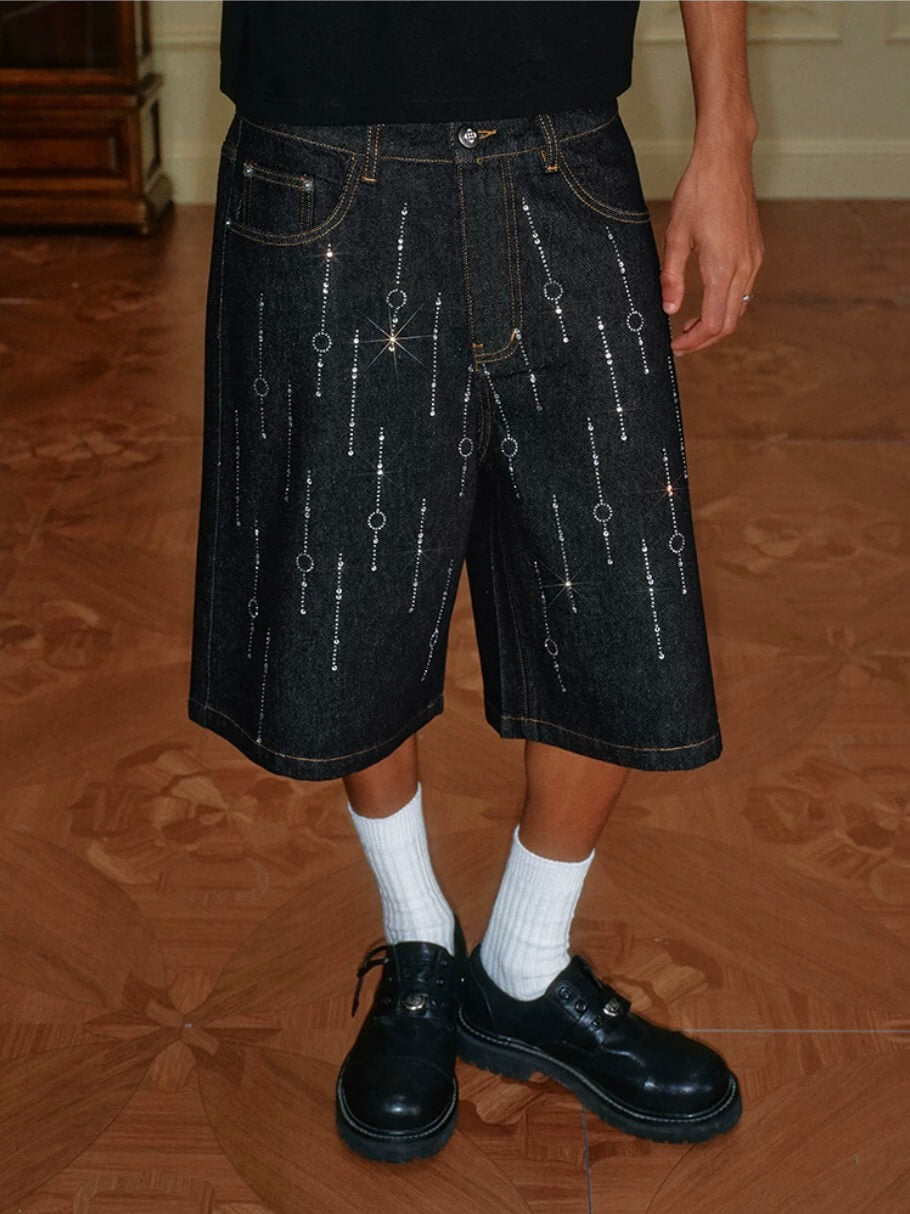 YADcrew Galaxy All Over Rhinestone Denim Shorts | Face 3 Face