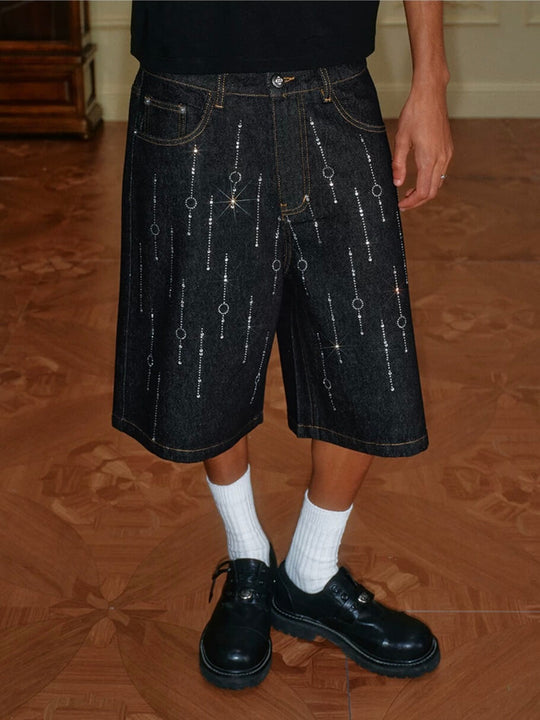 YADcrew Galaxy All Over Rhinestone Denim Shorts | Face 3 Face