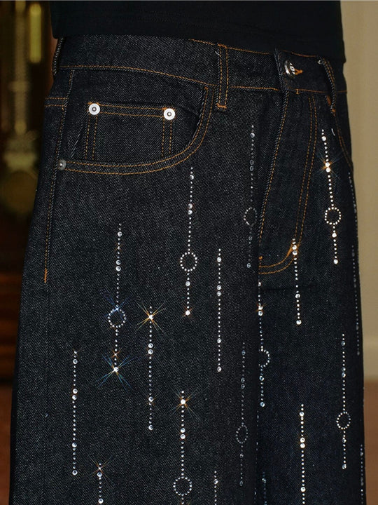YADcrew Galaxy All Over Rhinestone Denim Shorts | Face 3 Face