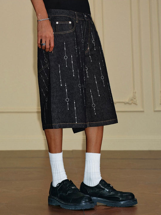 YADcrew Galaxy All Over Rhinestone Denim Shorts | Face 3 Face