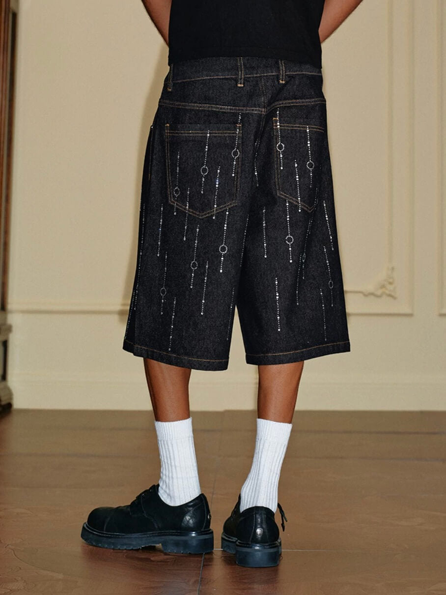 YADcrew Galaxy All Over Rhinestone Denim Shorts | Face 3 Face