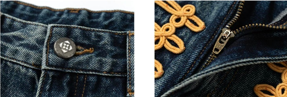 YADcrew Braid Embroidered Washed Loose Fit Jeans | Face 3 Face