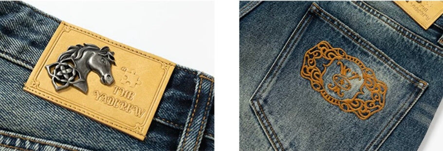 YADcrew Braid Embroidered Washed Loose Fit Jeans | Face 3 Face
