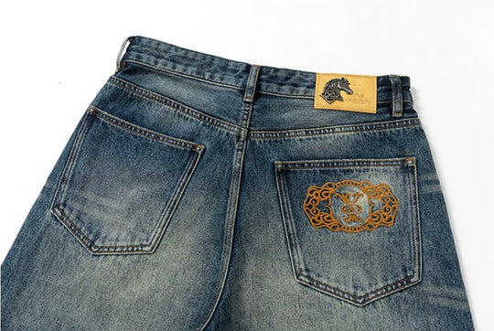 YADcrew Braid Embroidered Washed Loose Fit Jeans | Face 3 Face