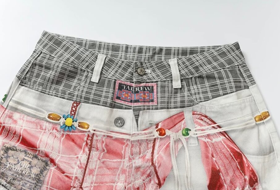 YADcrew 3D Digital Print Double Waist Baggy Shorts | Face 3 Face