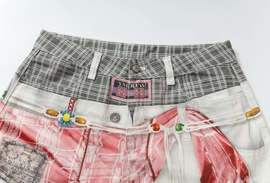 YADcrew 3D Digital Print Double Waist Baggy Shorts | Face 3 Face
