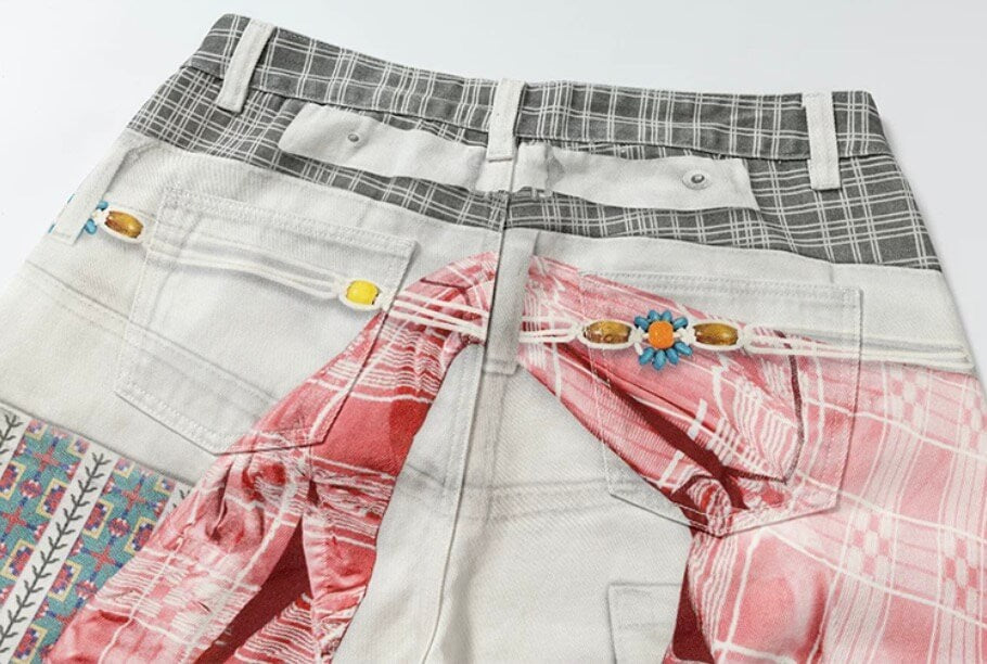 YADcrew 3D Digital Print Double Waist Baggy Shorts | Face 3 Face