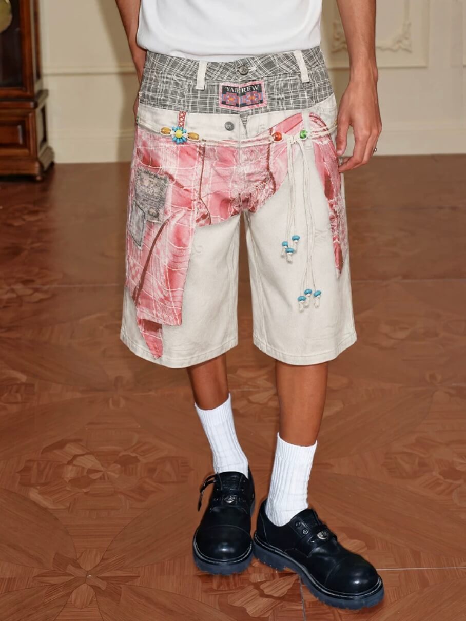 YADcrew 3D Digital Print Double Waist Baggy Shorts | Face 3 Face
