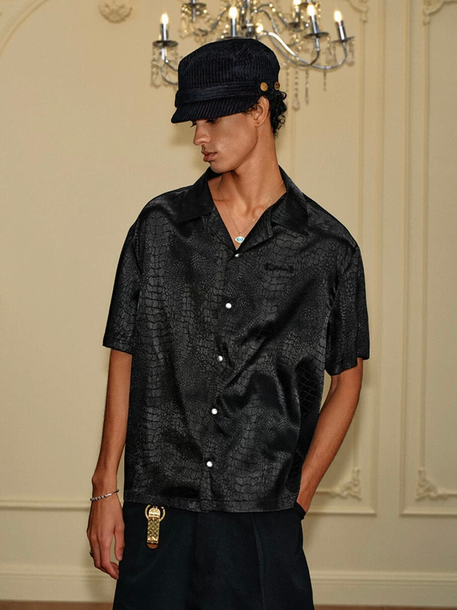 YADcrew Python Pattern Satin Short Sleeve Shirt | Face 3 Face