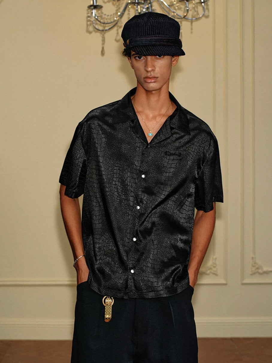 YADcrew Python Pattern Satin Short Sleeve Shirt | Face 3 Face
