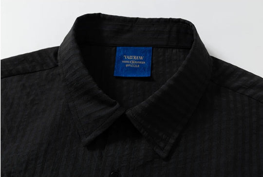 YADcrew Braid Embroidered Striped Seersucker Short Sleeve Shirt | Face 3 Face